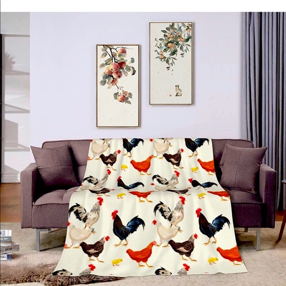 Chicken Printed Blanket Soft Fuzzy Flannel Plush Throw - Picture 1 of 3